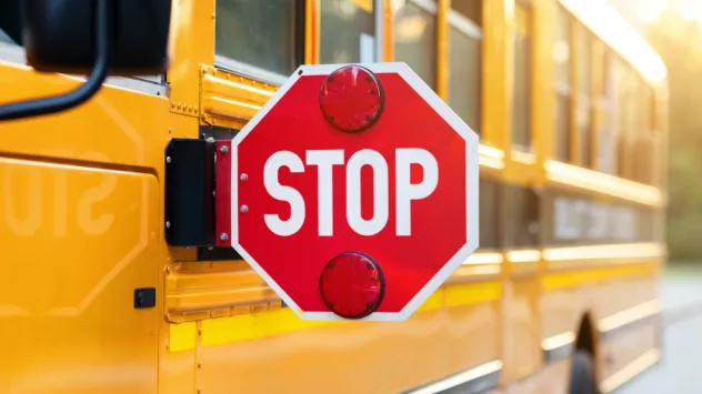 School bus with stop sign displayed