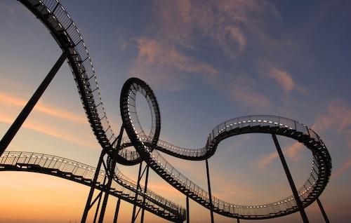 roller coaster rail when sunset
