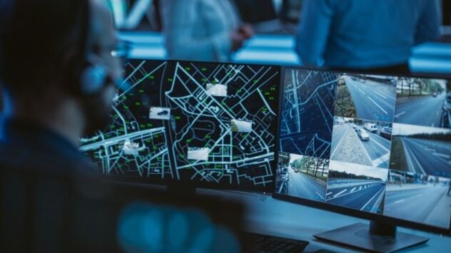 Security guard viewing security footage